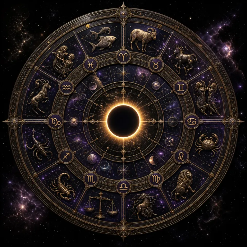 Zodiac wheel of twelve signs